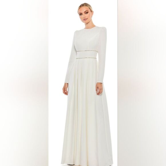 Mac Duggal Dresses & Skirts - MAC DUGGAL 55705 EMPIRE WAIST LONG SLEEVE PLEATED A-LINE Gown NWOT sz 6 White